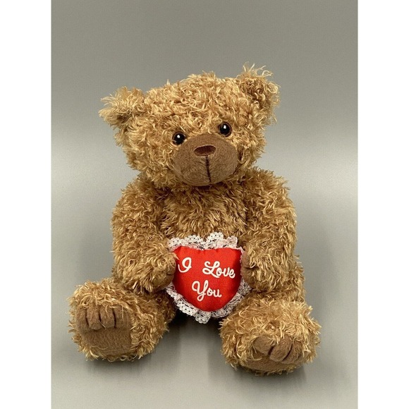 7” Brown Teddy Bear Plush Holding Red I Love You Heart Artistic Toys Promotions - Picture 1 of 8